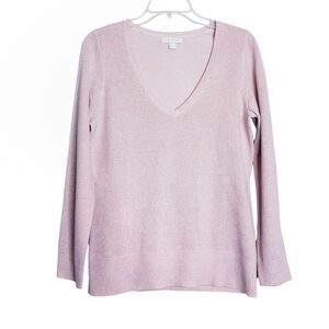 New York & Company Pink Metallic V-Neck Pullover Sweater Women's Size Medium